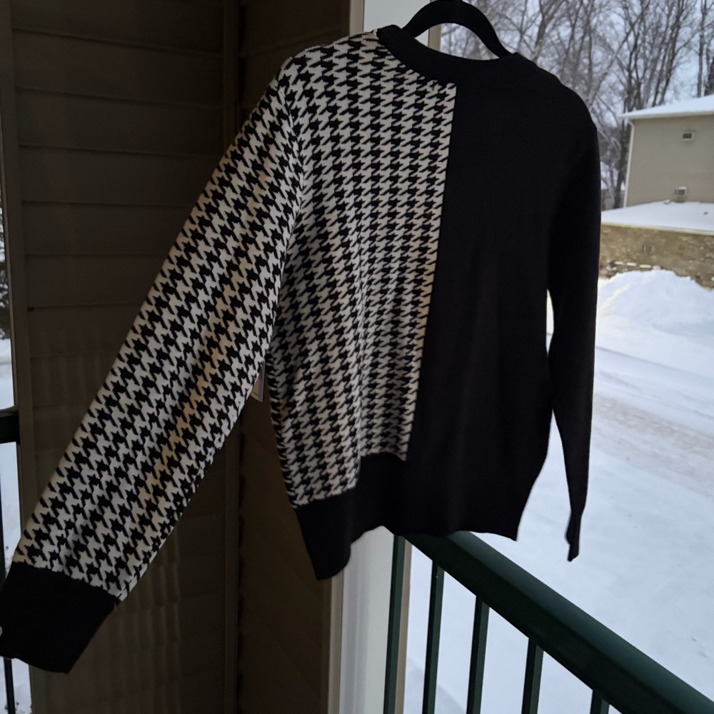 🆕🖤🤍 Liverpool Los Angeles Black White Houndstooth Colorblock Knit Sweater Size M - Picture 6 of 16